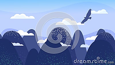 Mountain landscape. Clouds at the top of the mountain. Vector Illustration